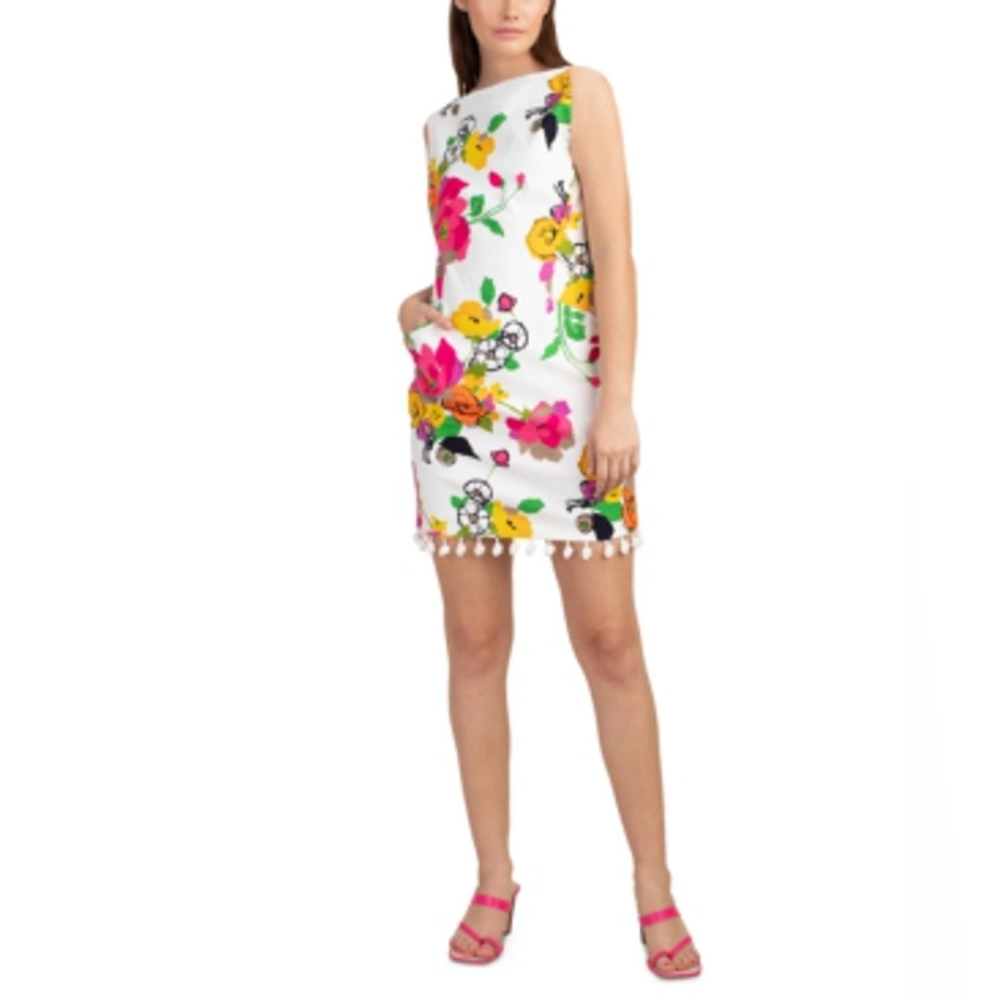 Trina Turk Floral Pom-pom Fringe Shift Dress